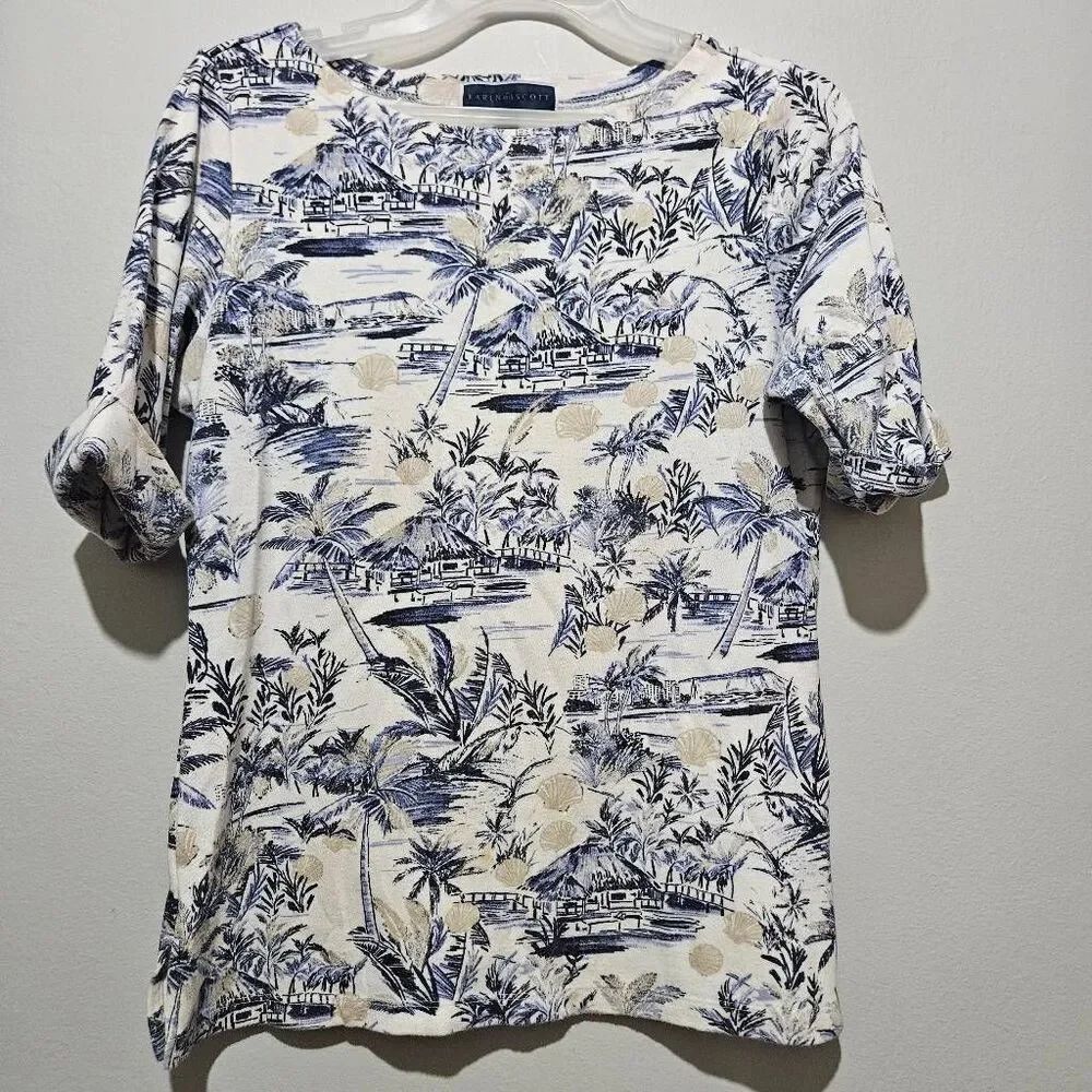 Karen Scott Elbow-Sleeve Printed Top Size Small
